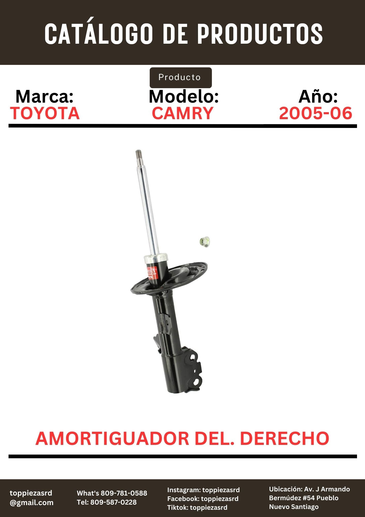 334386: Amortiguador Delantero Derecho Toyota CAMRY 2005-06.
