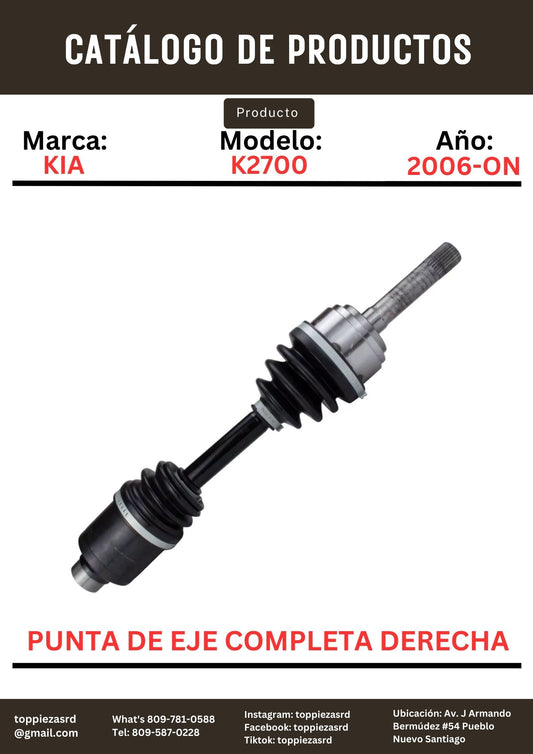 0K63B-25-500: Punta De Eje Completa Derecha Kia K2700 2006-ON. Kia BONGO 2005-13.