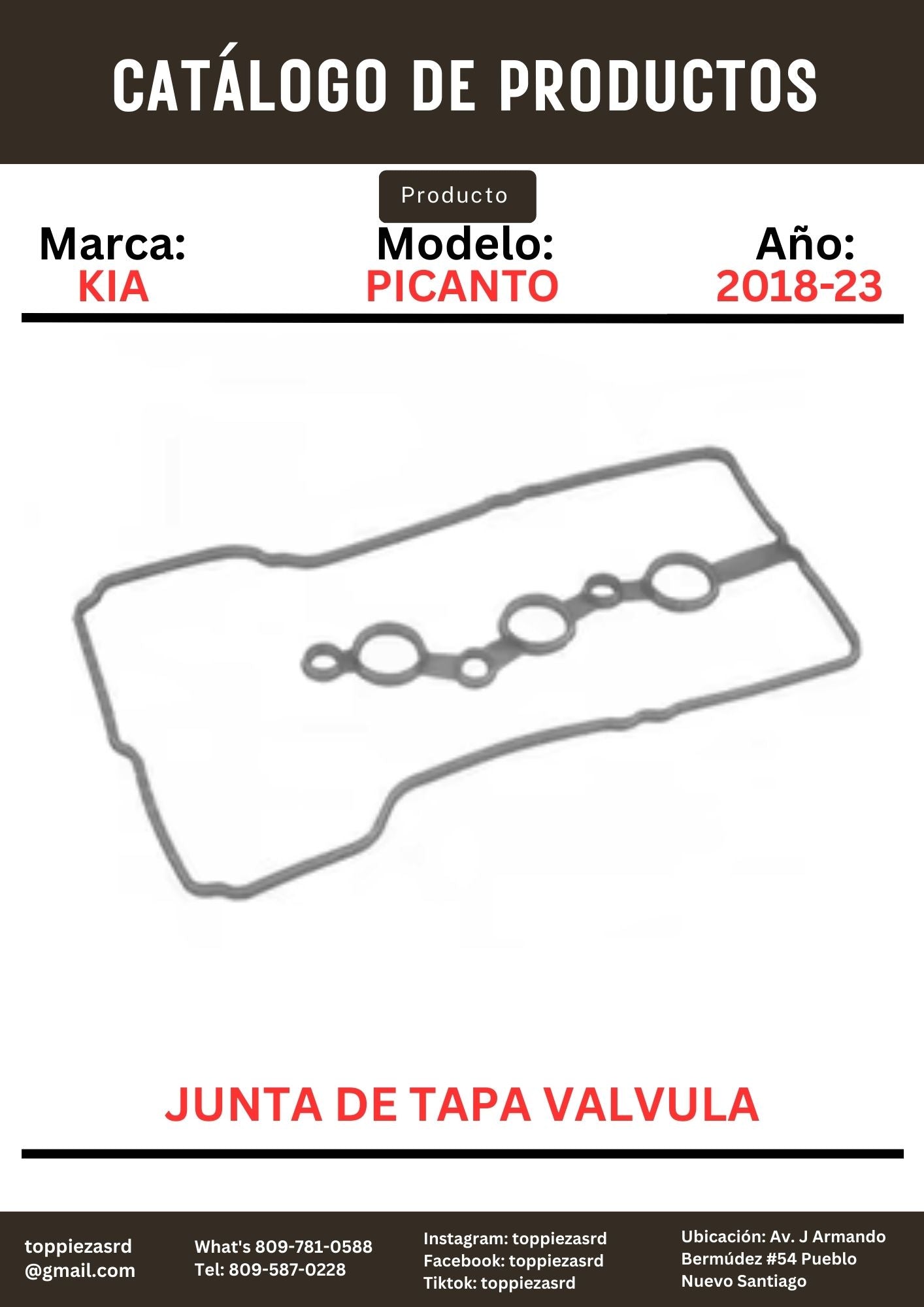 22441-04090: Junta De Tapa Válvula Kia PICANTO 2018-23.
