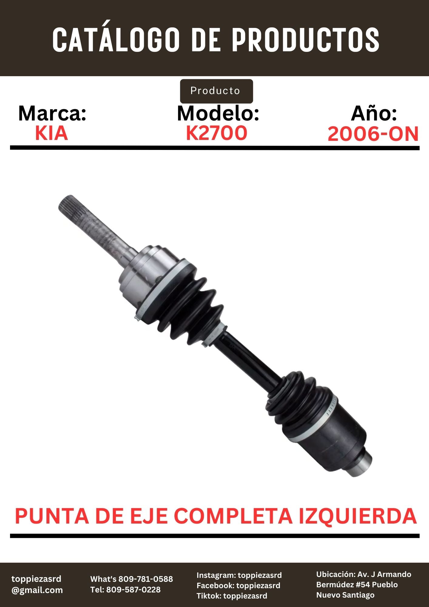 0K63B-25-600: Punta De Eje Completa Izquierda Kia K2700 2006-ON. Kia BONGO 2005-13.