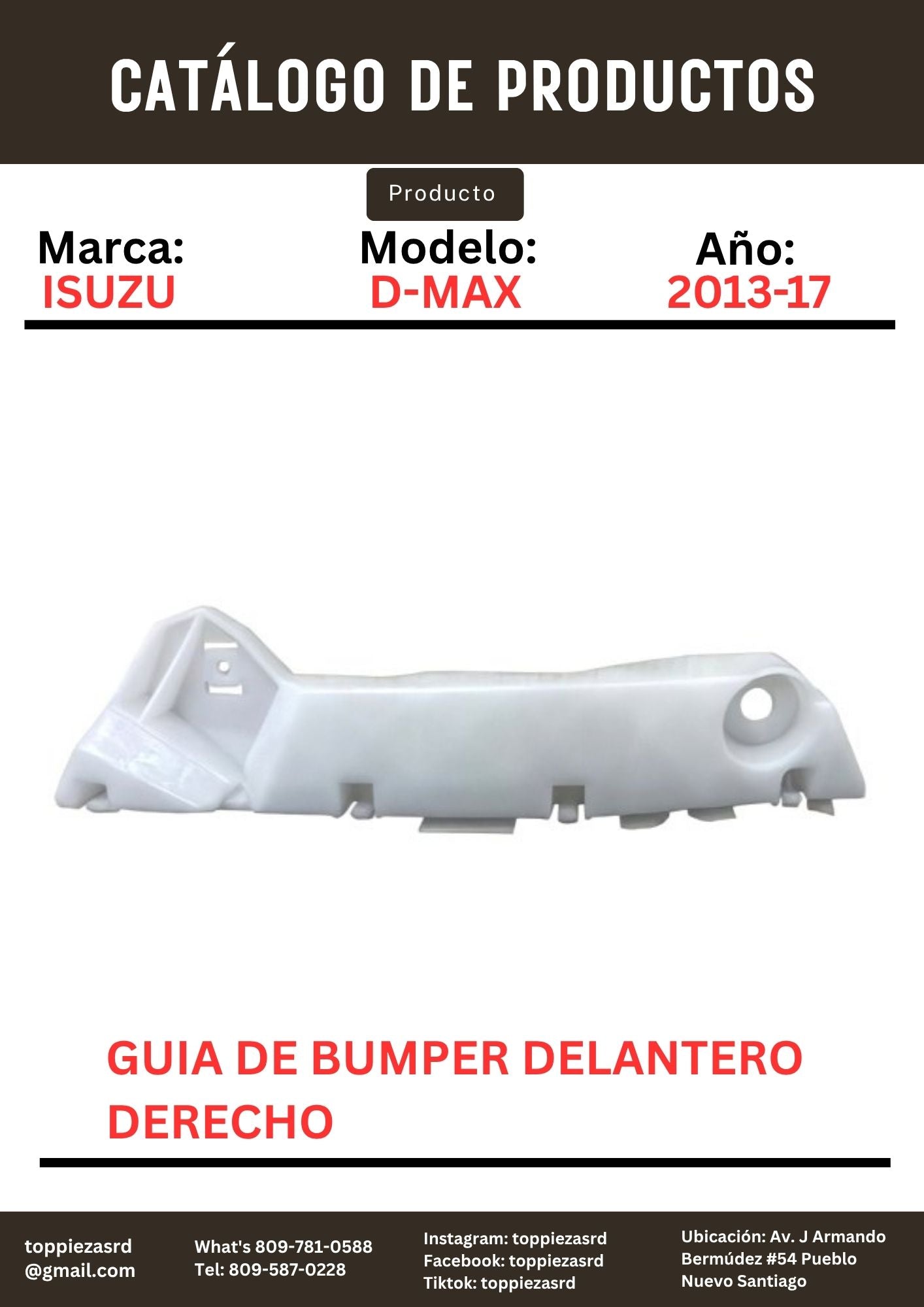 8-98074-258: Guia De Bumper Delantero Derecho Isuzu D-MAX (4WD) 2013-17.