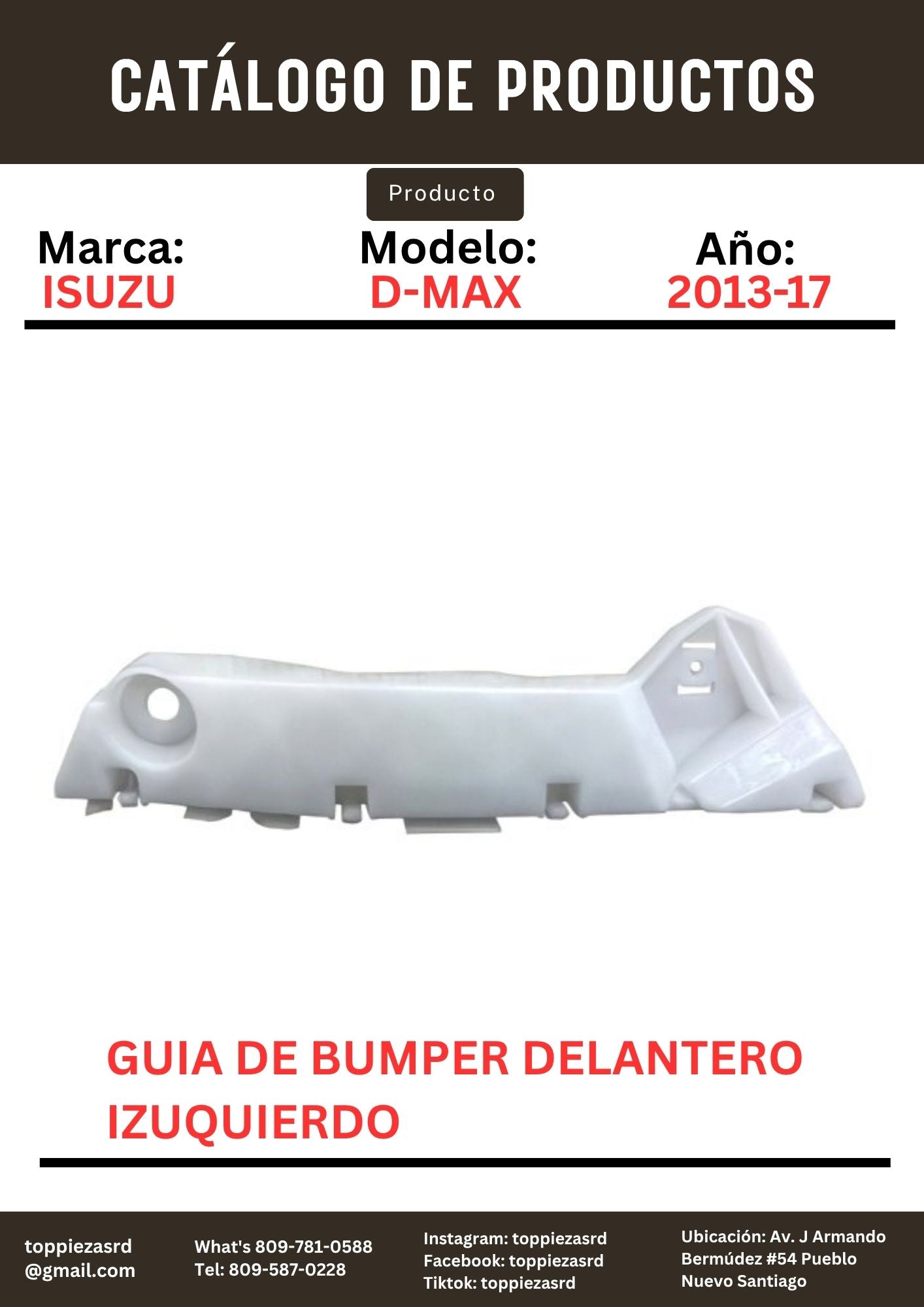 8-98074-259: Guia De Bumper Delantero Izquierdo Isuzu D-MAX (4WD) 2013-17.
