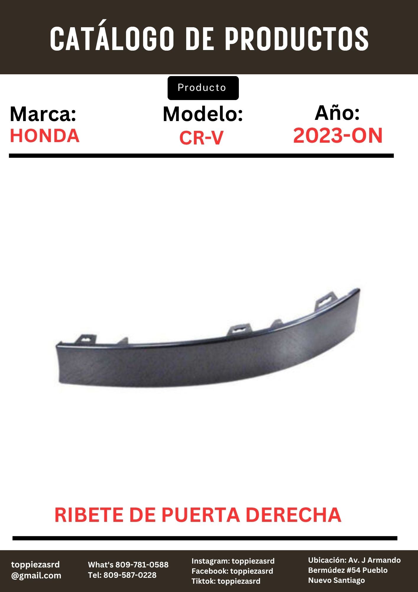 75312-3A0-A01: Ribete De Puerta delantero DERECHO Honda CR-V 2023-25