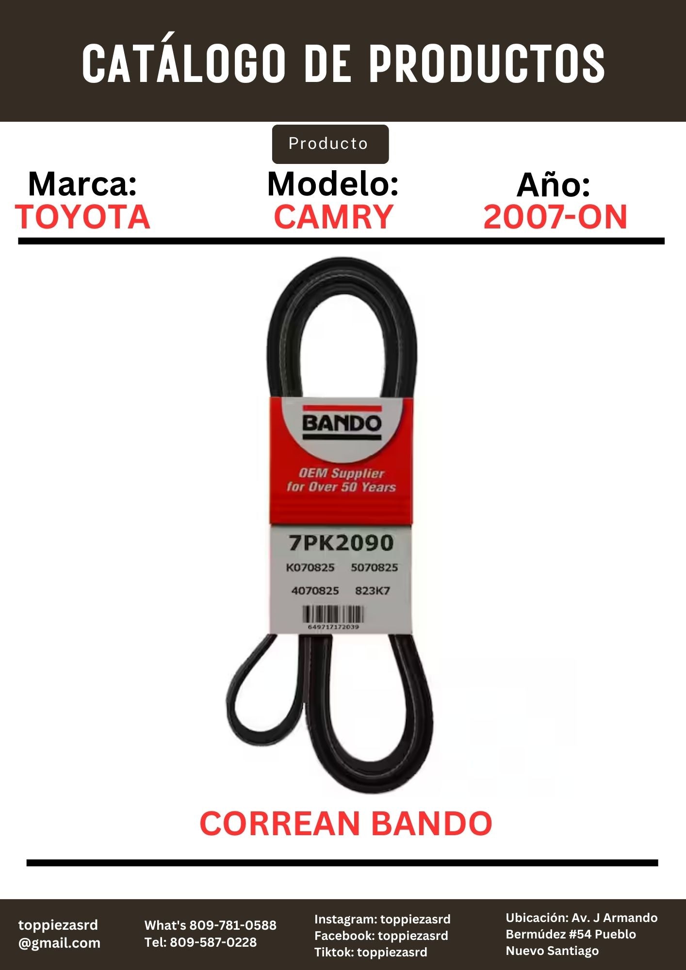 7PK2090: Correa Toyota CAMRY 2007-ON. LEXUS RX350.