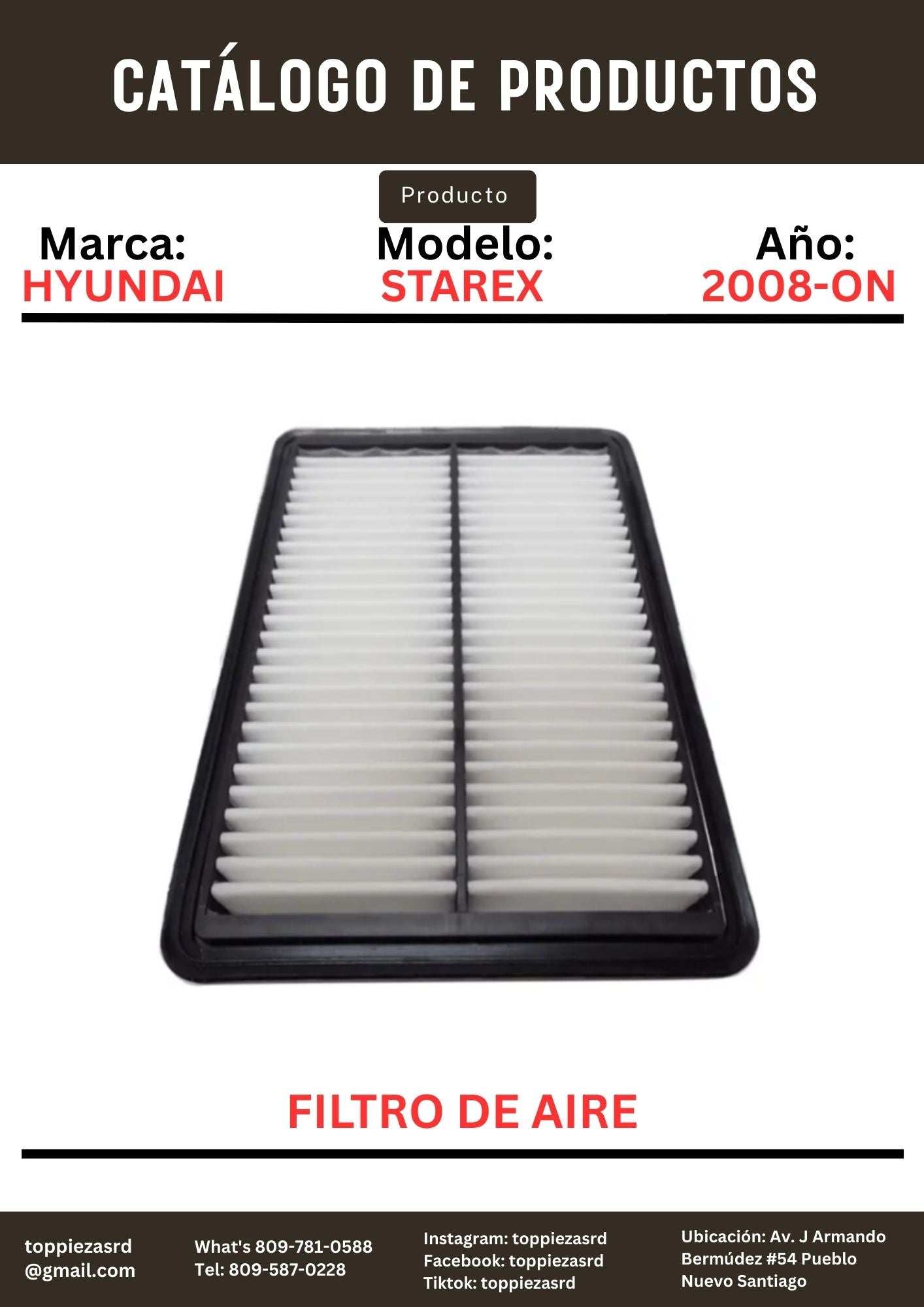 28113-4H000: Filtro De Aire Hyundai H1/STAREX 2008-ON.