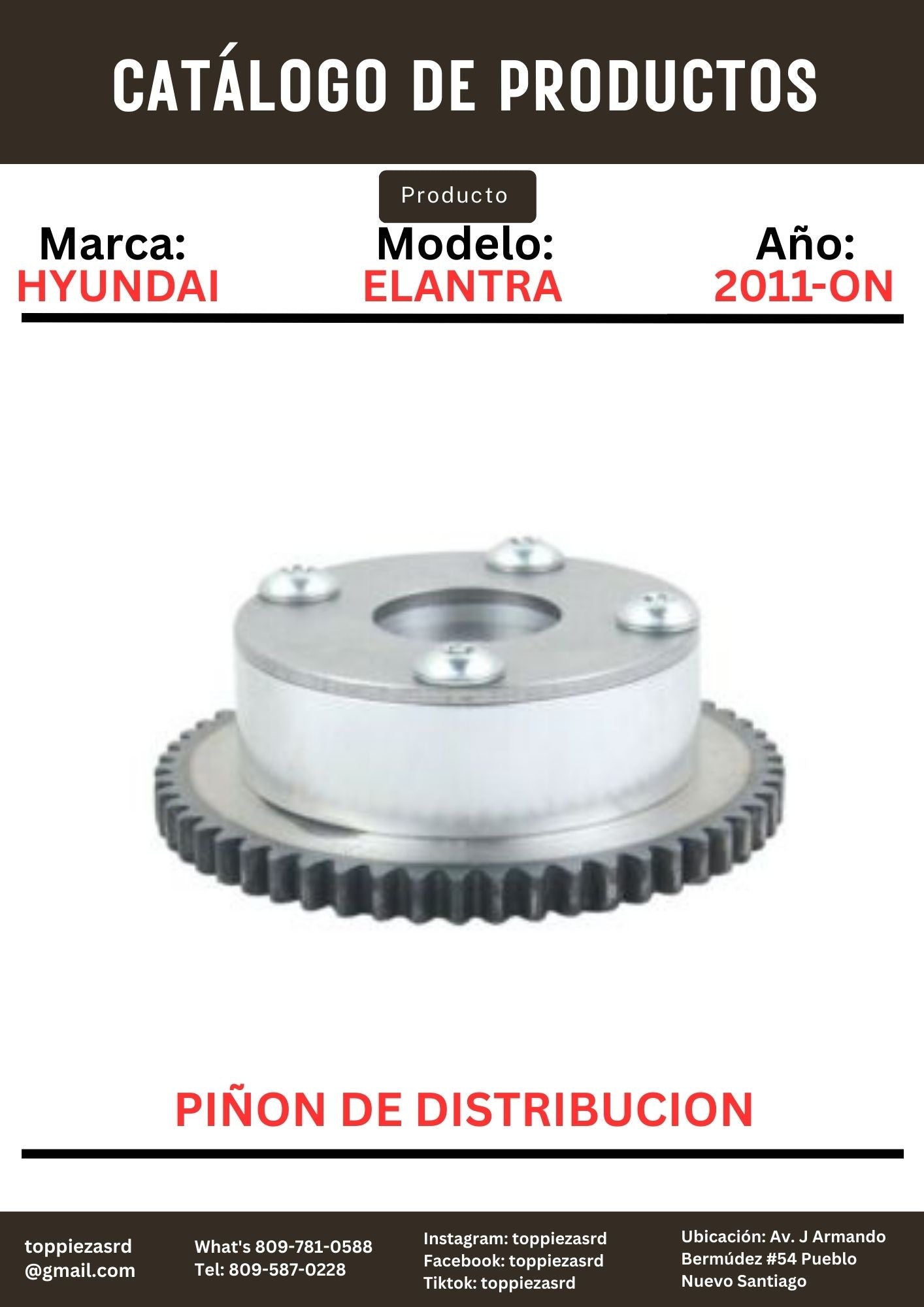 24350-2E000: Piñon De Distribucion VVT ADMISION Hyundai ELANTRA/Y20. Kia K5 LPI 2011-ON.